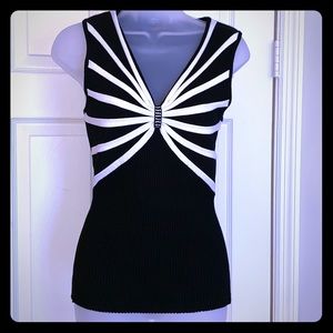 Belldini black white rhinestone top